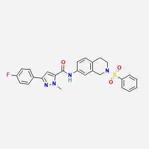 molecular formula C26H23FN4O3S B2437353 3-(4-氟苯基)-1-甲基-N-(2-(苯磺酰基)-1,2,3,4-四氢异喹啉-7-基)-1H-吡唑-5-甲酰胺 CAS No. 1396766-90-7