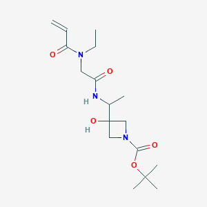 molecular formula C17H29N3O5 B2437356 Tert-butyl 3-[1-[[2-[ethyl(prop-2-enoyl)amino]acetyl]amino]ethyl]-3-hydroxyazetidine-1-carboxylate CAS No. 2361822-62-8