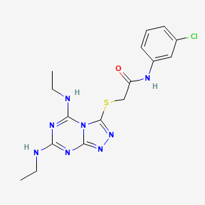 molecular formula C16H19ClN8OS B2437377 2-[[5,7-bis(ethylamino)-[1,2,4]triazolo[4,3-a][1,3,5]triazin-3-yl]sulfanyl]-N-(3-chlorophenyl)acetamide CAS No. 898443-49-7