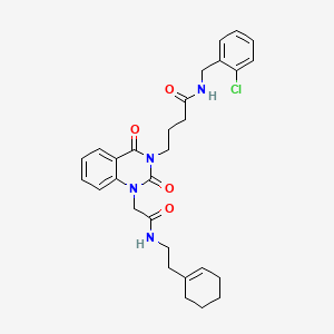 molecular formula C29H33ClN4O4 B2437378 N-(2-chlorobenzyl)-4-[1-{2-[(2-cyclohex-1-en-1-ylethyl)amino]-2-oxoethyl}-2,4-dioxo-1,4-dihydroquinazolin-3(2H)-yl]butanamide CAS No. 865655-61-4
