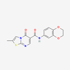 molecular formula C16H13N3O4S B2437379 N-(2,3-dihydrobenzo[b][1,4]dioxin-6-yl)-2-methyl-5-oxo-5H-thiazolo[3,2-a]pyrimidine-6-carboxamide CAS No. 896340-88-8