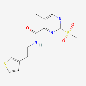molecular formula C13H15N3O3S2 B2437383 2-methanesulfonyl-5-methyl-N-[2-(thiophen-3-yl)ethyl]pyrimidine-4-carboxamide CAS No. 2094818-25-2