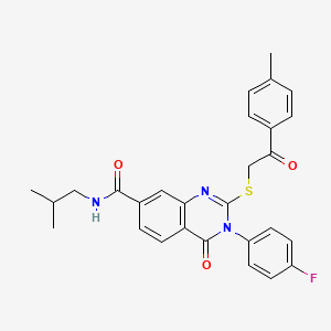 molecular formula C28H26FN3O3S B2437402 3-(4-fluorophenyl)-N-isobutyl-2-{[2-(4-methylphenyl)-2-oxoethyl]thio}-4-oxo-3,4-dihydroquinazoline-7-carboxamide CAS No. 1113138-50-3