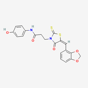 molecular formula C20H16N2O5S2 B2437428 (E)-3-(5-(benzo[d][1,3]dioxol-4-ylmethylene)-4-oxo-2-thioxothiazolidin-3-yl)-N-(4-hydroxyphenyl)propanamide CAS No. 683230-97-9