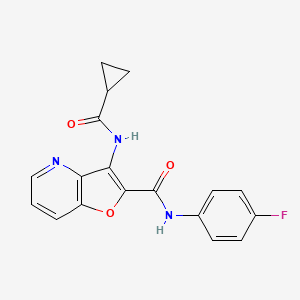 molecular formula C18H14FN3O3 B2437463 3-(cyclopropanecarboxamido)-N-(4-fluorophenyl)furo[3,2-b]pyridine-2-carboxamide CAS No. 946246-79-3