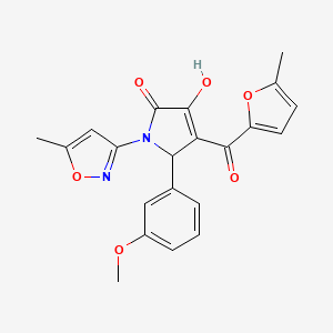 molecular formula C21H18N2O6 B2437467 3-hydroxy-5-(3-methoxyphenyl)-4-(5-methylfuran-2-carbonyl)-1-(5-methylisoxazol-3-yl)-1H-pyrrol-2(5H)-one CAS No. 618872-62-1