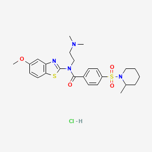 molecular formula C25H33ClN4O4S2 B2437488 N-(2-(dimethylamino)ethyl)-N-(5-methoxybenzo[d]thiazol-2-yl)-4-((2-methylpiperidin-1-yl)sulfonyl)benzamide hydrochloride CAS No. 1321994-85-7