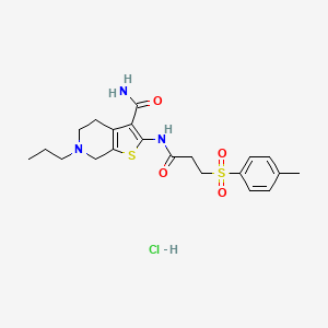 molecular formula C21H28ClN3O4S2 B2437508 6-丙基-2-(3-甲苯磺酰基丙酰胺)-4,5,6,7-四氢噻吩并[2,3-c]吡啶-3-甲酰胺盐酸盐 CAS No. 1330299-42-7