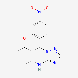 molecular formula C14H13N5O3 B2437525 1-[5-Methyl-7-(4-nitrophenyl)-4,7-dihydro[1,2,4]triazolo[1,5-a]pyrimidin-6-yl]-1-ethanone CAS No. 303994-49-2