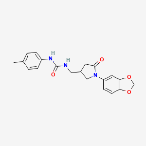 molecular formula C20H21N3O4 B2437529 1-((1-(Benzo[d][1,3]dioxol-5-yl)-5-oxopyrrolidin-3-yl)methyl)-3-(p-tolyl)urea CAS No. 955257-82-6