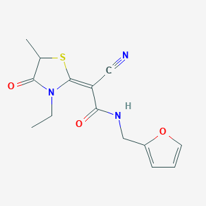 molecular formula C14H15N3O3S B2437536 (2E)-2-Cyano-2-(3-ethyl-5-methyl-4-oxo-1,3-thiazolidin-2-ylidene)-N-(furan-2-ylmethyl)acetamide CAS No. 721416-23-5