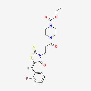 molecular formula C20H22FN3O4S2 B2437537 (E)-ethyl 4-(3-(5-(2-fluorobenzylidene)-4-oxo-2-thioxothiazolidin-3-yl)propanoyl)piperazine-1-carboxylate CAS No. 477488-44-1