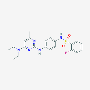 molecular formula C21H24FN5O2S B2437541 N-(4-((4-(二乙氨基)-6-甲基嘧啶-2-基)氨基)苯基)-2-氟苯磺酰胺 CAS No. 923164-97-0