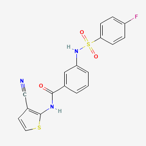 molecular formula C18H12FN3O3S2 B2437561 N-(3-cyanothiophen-2-yl)-3-[(4-fluorophenyl)sulfonylamino]benzamide CAS No. 898440-97-6