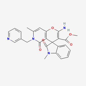 molecular formula C25H22N4O5 B2437576 2'-氨基-1,7'-二甲基-2,5'-二氧代-6'-(吡啶-3-基甲基)-1,2,5',6'-四氢螺[吲哚-3,4'-吡喃[3,2-c]吡啶]-3'-羧酸甲酯 CAS No. 879623-64-0