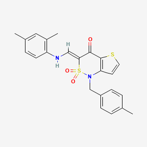 molecular formula C23H22N2O3S2 B2437596 (Z)-3-(((2,4-dimethylphenyl)amino)methylene)-1-(4-methylbenzyl)-1H-thieno[3,2-c][1,2]thiazin-4(3H)-one 2,2-dioxide CAS No. 894675-25-3