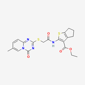 ethyl 2-(2-((7-methyl-4-oxo-4H-pyrido[1,2-a][1,3,5]triazin-2-yl)thio)acetamido)-5,6-dihydro-4H-cyclopenta[b]thiophene-3-carboxylate