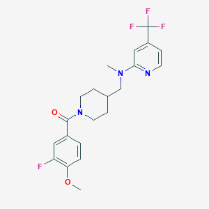 molecular formula C21H23F4N3O2 B2437626 (3-Fluoro-4-methoxyphenyl)-[4-[[methyl-[4-(trifluoromethyl)pyridin-2-yl]amino]methyl]piperidin-1-yl]methanone CAS No. 2415504-02-6