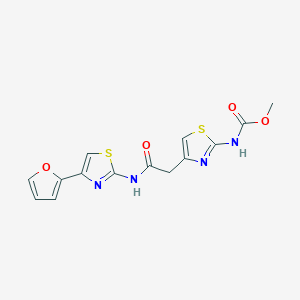 molecular formula C14H12N4O4S2 B2437632 （4-（2-（（4-（呋喃-2-基）噻唑-2-基）氨基）-2-氧代乙基）噻唑-2-基）氨基甲酸甲酯 CAS No. 1207049-39-5