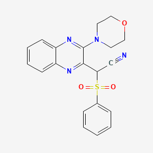molecular formula C20H18N4O3S B2437653 2-(3-Morpholinoquinoxalin-2-yl)-2-(phenylsulfonyl)acetonitrile CAS No. 300376-85-6