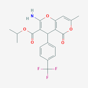molecular formula C20H18F3NO5 B2437654 propan-2-yl 2-amino-7-methyl-5-oxo-4-[4-(trifluoromethyl)phenyl]-4H-pyrano[3,2-c]pyran-3-carboxylate CAS No. 625375-46-4