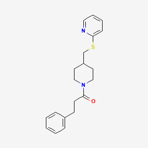 molecular formula C20H24N2OS B2437663 3-Phenyl-1-(4-((pyridin-2-ylthio)methyl)piperidin-1-yl)propan-1-one CAS No. 1421497-08-6