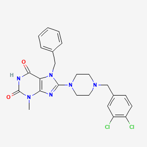 molecular formula C24H24Cl2N6O2 B2437673 8-{4-[(3,4-Dichlorophenyl)methyl]piperazinyl}-3-methyl-7-benzyl-1,3,7-trihydro purine-2,6-dione CAS No. 898408-81-6