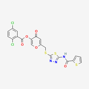molecular formula C20H11Cl2N3O5S3 B2437681 4-oxo-6-(((5-(thiophene-2-carboxamido)-1,3,4-thiadiazol-2-yl)thio)methyl)-4H-pyran-3-yl 2,5-dichlorobenzoate CAS No. 877643-18-0