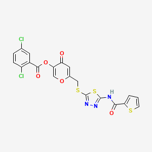 4-oxo-6-(((5-(thiophene-2-carboxamido)-1,3,4-thiadiazol-2-yl)thio)methyl)-4H-pyran-3-yl 2,5-dichlorobenzoate