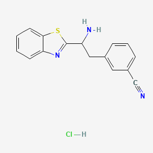 molecular formula C16H14ClN3S B2437689 2-[(1,3-ベンゾチアゾール-2-イル)アミノ]エチル]ベンゾニトリル;塩酸塩 CAS No. 2490430-19-6