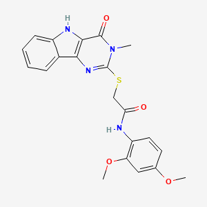 molecular formula C21H20N4O4S B2437697 N-(2,4-dimethoxyphenyl)-2-[(3-methyl-4-oxo-5H-pyrimido[5,4-b]indol-2-yl)sulfanyl]acetamide CAS No. 537667-93-9