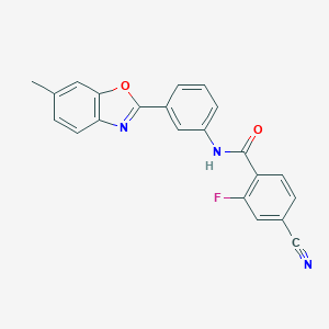 4-cyano-2-fluoro-N-[3-(6-methyl-1,3-benzoxazol-2-yl)phenyl]benzamide