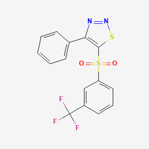 molecular formula C15H9F3N2O2S2 B2437704 4-苯基-5-{[3-(三氟甲基)苯基]磺酰基}-1,2,3-噻二唑 CAS No. 338398-39-3