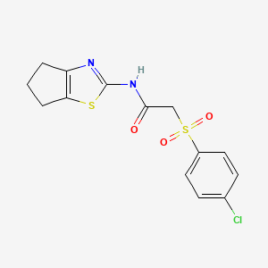 molecular formula C14H13ClN2O3S2 B2437726 2-((4-chlorophenyl)sulfonyl)-N-(5,6-dihydro-4H-cyclopenta[d]thiazol-2-yl)acetamide CAS No. 895462-91-6