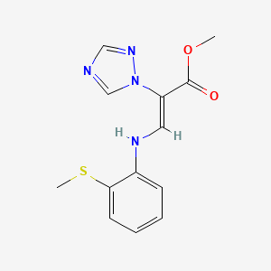 molecular formula C13H14N4O2S B2437728 methyl (2Z)-3-{[2-(methylsulfanyl)phenyl]amino}-2-(1H-1,2,4-triazol-1-yl)prop-2-enoate CAS No. 383148-49-0
