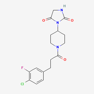 molecular formula C17H19ClFN3O3 B2437731 3-(1-(3-(4-Chloro-3-fluorophenyl)propanoyl)piperidin-4-yl)imidazolidine-2,4-dione CAS No. 2034388-56-0