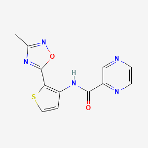 molecular formula C12H9N5O2S B2437732 N-(2-(3-methyl-1,2,4-oxadiazol-5-yl)thiophen-3-yl)pyrazine-2-carboxamide CAS No. 1797076-40-4