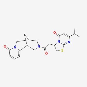 molecular formula C22H26N4O3S B2437735 7-isopropyl-3-(2-oxo-2-(8-oxo-5,6-dihydro-1H-1,5-methanopyrido[1,2-a][1,5]diazocin-3(2H,4H,8H)-yl)ethyl)-2H-thiazolo[3,2-a]pyrimidin-5(3H)-one CAS No. 1013774-71-4