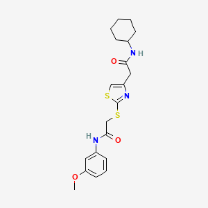 molecular formula C20H25N3O3S2 B2437744 N-cyclohexyl-2-(2-((2-((3-methoxyphenyl)amino)-2-oxoethyl)thio)thiazol-4-yl)acetamide CAS No. 941997-74-6