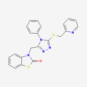 molecular formula C22H17N5OS2 B2437765 3-((4-phenyl-5-((pyridin-2-ylmethyl)thio)-4H-1,2,4-triazol-3-yl)methyl)benzo[d]thiazol-2(3H)-one CAS No. 847402-32-8