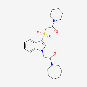 molecular formula C23H31N3O4S B2437773 1-(azepan-1-yl)-2-(3-((2-oxo-2-(piperidin-1-yl)ethyl)sulfonyl)-1H-indol-1-yl)ethanone CAS No. 878058-51-6