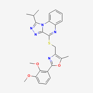 molecular formula C25H25N5O3S B2437786 2-(2,3-Dimethoxyphenyl)-4-(((1-isopropyl-[1,2,4]triazolo[4,3-a]quinoxalin-4-yl)thio)methyl)-5-methyloxazole CAS No. 1031969-15-9