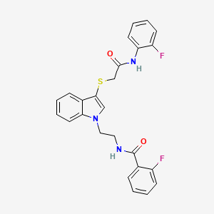 molecular formula C25H21F2N3O2S B2437801 2-fluoro-N-[2-[3-[2-(2-fluoroanilino)-2-oxoethyl]sulfanylindol-1-yl]ethyl]benzamide CAS No. 532973-31-2