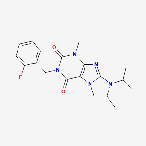 molecular formula C19H20FN5O2 B2437810 2-[(2-Fluorophenyl)methyl]-4,7-dimethyl-6-propan-2-ylpurino[7,8-a]imidazole-1,3-dione CAS No. 878731-21-6