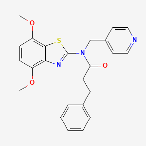 molecular formula C24H23N3O3S B2437814 N-(4,7-dimethoxybenzo[d]thiazol-2-yl)-3-phenyl-N-(pyridin-4-ylmethyl)propanamide CAS No. 923172-44-5