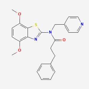 molecular formula C24H23N3O3S B2437814 N-(4,7-二甲氧基-1,3-苯并噻唑-2-基)-3-苯基-N-[(吡啶-4-基)甲基]丙酰胺 CAS No. 923172-44-5