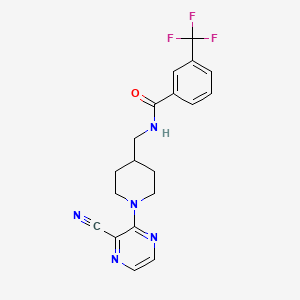 molecular formula C19H18F3N5O B2437823 N-((1-(3-氰基吡嗪-2-基)哌啶-4-基)甲基)-3-(三氟甲基)苯甲酰胺 CAS No. 1797218-64-4