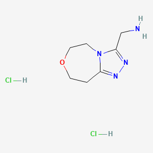 molecular formula C7H14Cl2N4O B2437833 5,6,8,9-Tetrahydro-[1,2,4]triazolo[4,3-d][1,4]oxazepin-3-ylmethanamine;dihydrochloride CAS No. 2241141-68-2