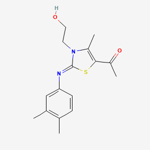 (Z)-1-(2-((3,4-dimethylphenyl)imino)-3-(2-hydroxyethyl)-4-methyl-2,3-dihydrothiazol-5-yl)ethanone