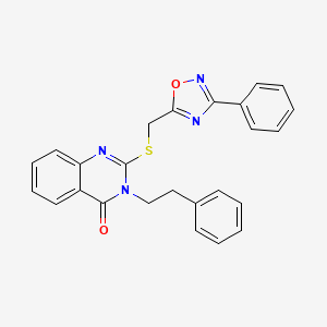 molecular formula C25H20N4O2S B2437844 3-phenethyl-2-(((3-phenyl-1,2,4-oxadiazol-5-yl)methyl)thio)quinazolin-4(3H)-one CAS No. 2034275-27-7